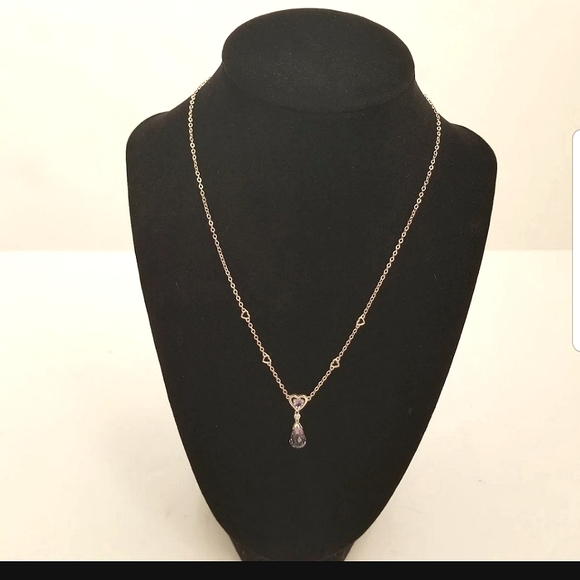 14k Yellow Gold Amethyst Diamond Necklace Teardrop Briolette - Picture 6 of 10